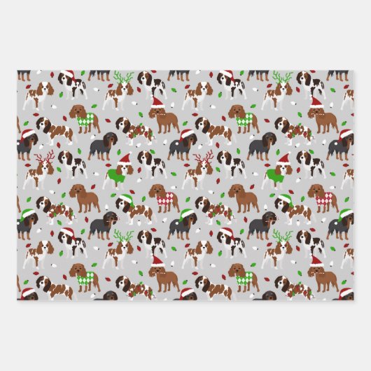 クリスマスカライヤーキングチャールズスパニエル犬 ラッピングペーパーシート (正面3)