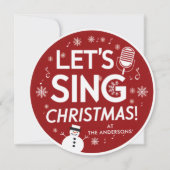 クリスマスカラオケパーティー ヴィンテージ ビニールレコード 赤 招待状 (正面)