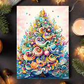 クリスマスカラフルの木を渦巻く シーズンカード
