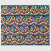 クリスマスカラフルの納屋から眺めている馬 ラッピングペーパー (フラット)