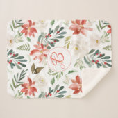 クリスマスカラフルの花の模様モノグラム シェルパブランケット (正面(横))