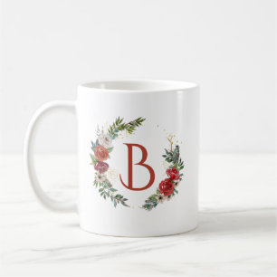 クリスマスカラフルの花リースモノグラム コーヒーマグカップ