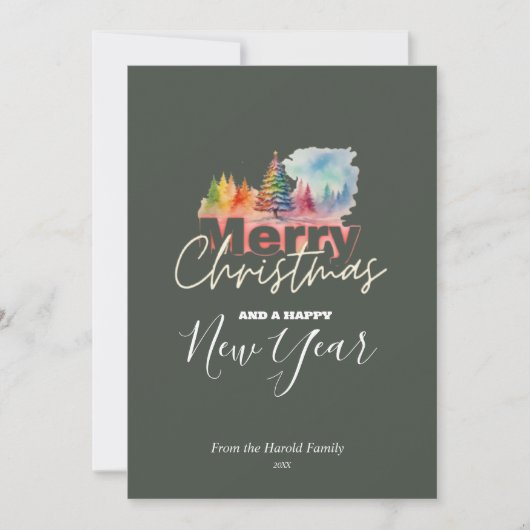 クリスマスカラフルウィンターワンダーランドの水彩画 シーズンカード (正面)