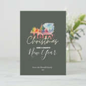 クリスマスカラフルウィンターワンダーランドの水彩画 シーズンカード (スタンド正面)