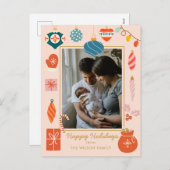 クリスマスカラフルオーナメントかわいい家族写真 シーズンポストカード (正面/裏面)