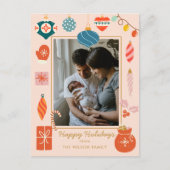 クリスマスカラフルオーナメントかわいい家族写真 シーズンポストカード (正面)