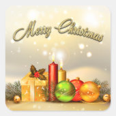 クリスマスカラフルキャンドルの飾り気 スクエアシール (正面)