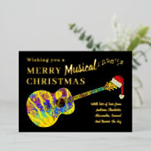 クリスマスカラフルギターパーソナライズされた金ゴールド 箔シーズンカード (立ち正面)