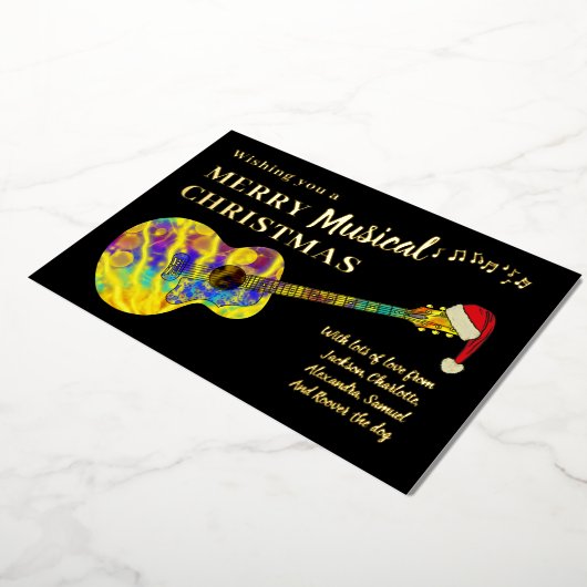 クリスマスカラフルギターパーソナライズされた金ゴールド 箔シーズンカード (回転した状態)