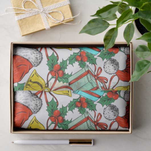 クリスマスカラフルギフトイエロークリスマスベルホリデー 薄葉紙 (ギフト)