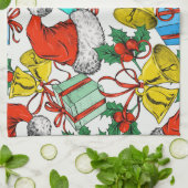 クリスマスカラフルギフト赤サンタ帽子の休日 キッチンタオル (折り畳み)