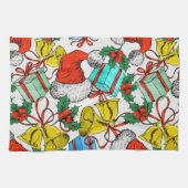クリスマスカラフルギフト赤サンタ帽子の休日 キッチンタオル (横)