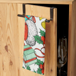 クリスマスカラフルギフト赤サンタ帽子の休日 キッチンタオル