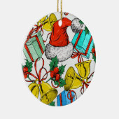 クリスマスカラフルギフト赤サンタ帽子の休日 セラミックオーナメント (右)