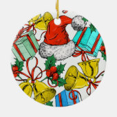 クリスマスカラフルギフト赤サンタ帽子の休日 セラミックオーナメント (裏面)