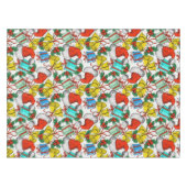 クリスマスカラフルギフト赤サンタ帽子の休日 テーブルクロス (正面(横))