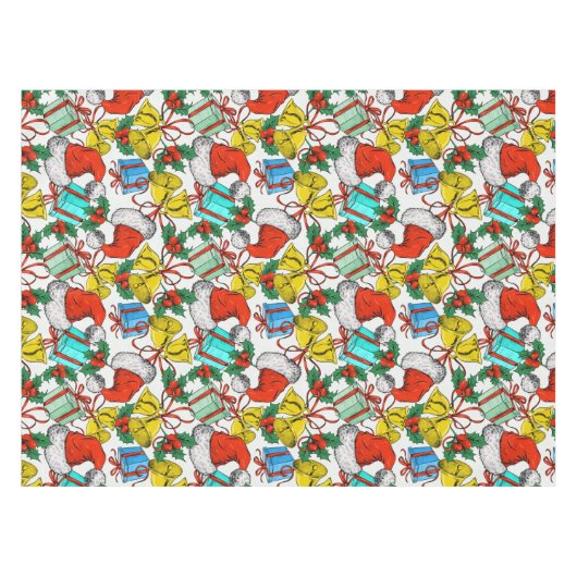 クリスマスカラフルギフト赤サンタ帽子の休日 テーブルクロス (正面(横))