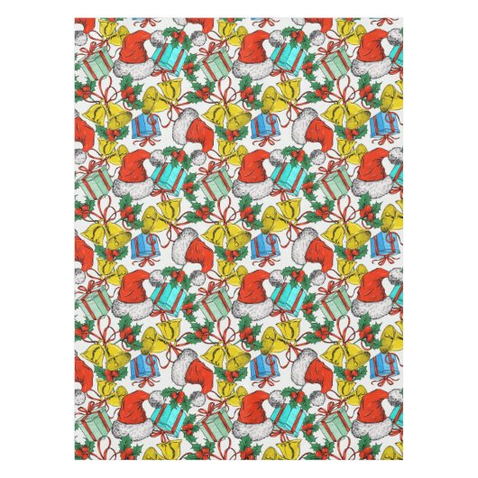 クリスマスカラフルギフト赤サンタ帽子の休日 テーブルクロス (正面)