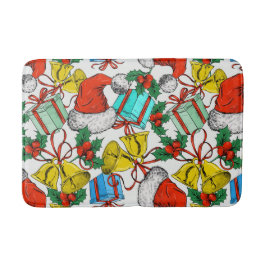 クリスマスカラフルギフト赤サンタ帽子の休日 バスマット