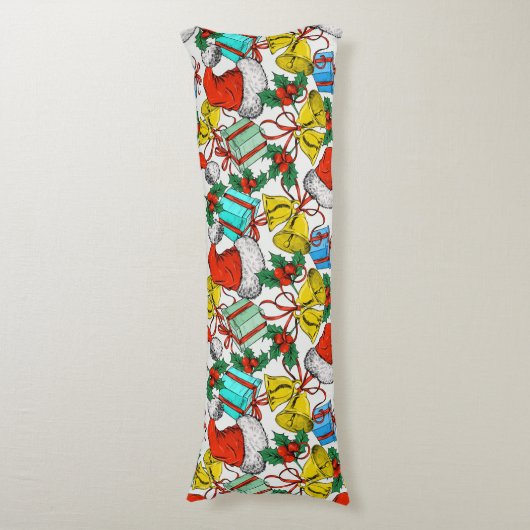 クリスマスカラフルギフト赤サンタ帽子の休日 ボディピロー (正面縦)