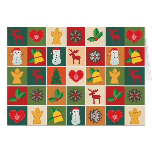 クリスマスカラフルコラージュのグリーティングカード (正面横)