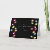 クリスマスカラフルストリングライツホールディングホリデー カード (正面)