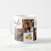 クリスマスカラフルタイポグラフィモダン名写真 コーヒーマグカップ (正面左)