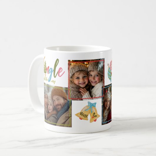 クリスマスカラフルタイポグラフィモダン名写真 コーヒーマグカップ (正面左)