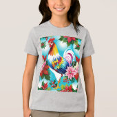 クリスマスカラフルチキンとポインセチア トライブレンドTシャツ (正面)