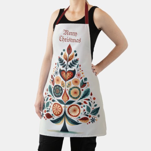 クリスマスカラフルツリースカンジナビアフォークアート エプロン (インサイチュ)