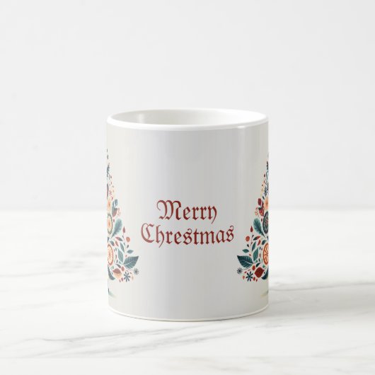 クリスマスカラフルツリースカンジナビアフォークアート コーヒーマグカップ (中央)