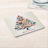 クリスマスカラフルツリースカンジナビアフォークアート スクエアペーパーコースター (アングル)