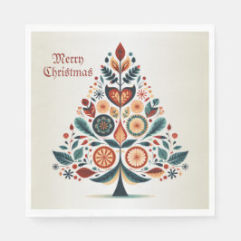 クリスマスカラフルツリースカンジナビアフォークアート スタンダードランチョンナプキン