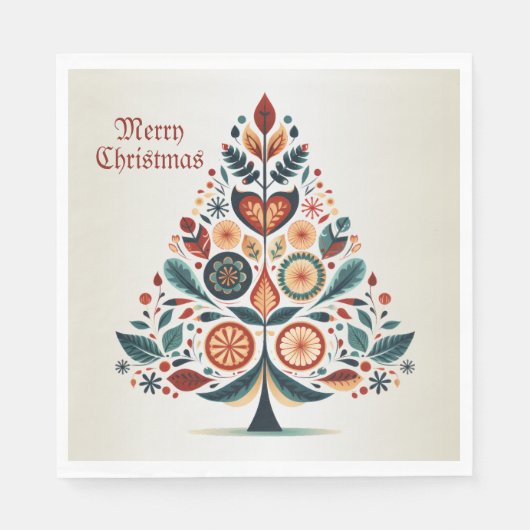 クリスマスカラフルツリースカンジナビアフォークアート スタンダードランチョンナプキン (正面)