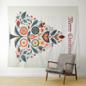 クリスマスカラフルツリースカンジナビアフォークアート タペストリー (インサイチュ(横))