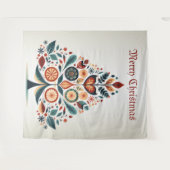 クリスマスカラフルツリースカンジナビアフォークアート タペストリー (正面(横))