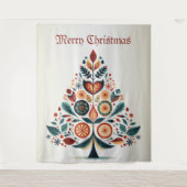 クリスマスカラフルツリースカンジナビアフォークアート タペストリー (正面)