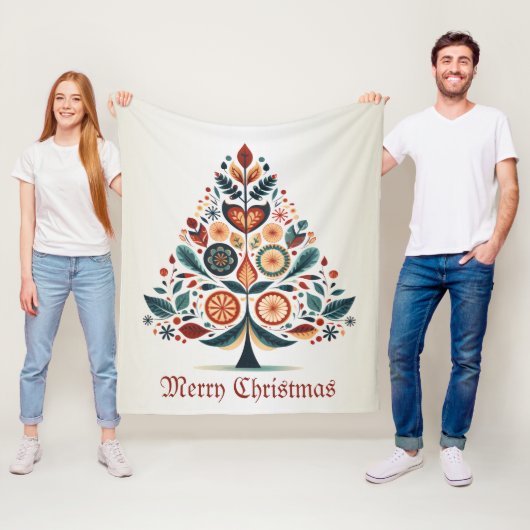 クリスマスカラフルツリースカンジナビアフォークアート フリースブランケット (インサイチュ)