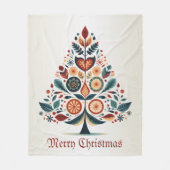 クリスマスカラフルツリースカンジナビアフォークアート フリースブランケット (正面)