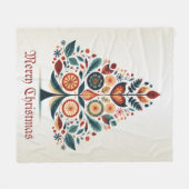 クリスマスカラフルツリースカンジナビアフォークアート フリースブランケット (正面(横))