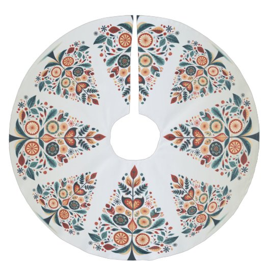 クリスマスカラフルツリースカンジナビアフォークアート ブラッシュドポリエステルツリースカート (正面)