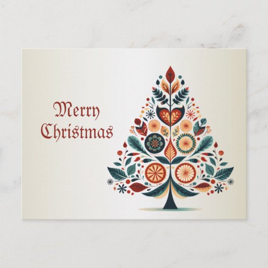 クリスマスカラフルツリースカンジナビアフォークアート ポストカード (正面)