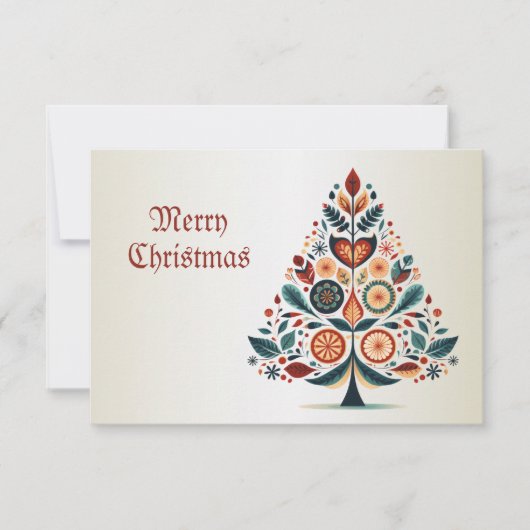 クリスマスカラフルツリースカンジナビアフォークアート 出欠カード (正面)
