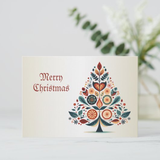 クリスマスカラフルツリースカンジナビアフォークアート 出欠カード (スタンド正面)