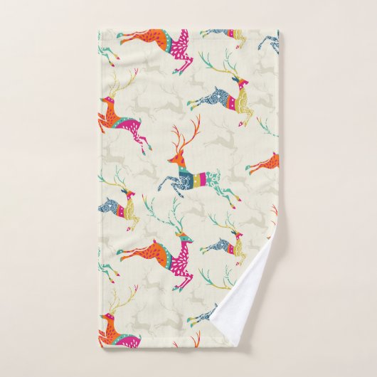 クリスマスカラフルトナカイかわいらしア ハンドタオル (ハンドタオル)