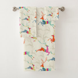 クリスマスカラフルトナカイかわいらしア バスタオルセット