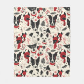 クリスマスカラフルドッグパターン フリースブランケット (正面)