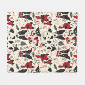 クリスマスカラフルドッグパターン フリースブランケット (正面(横))