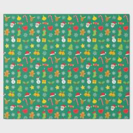 クリスマスカラフルパターンの緑の背景 ラッピングペーパー