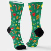 クリスマスカラフルパターン緑 ソックス (傾斜あり)